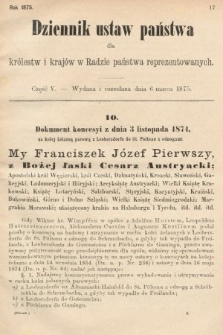 Dziennik Ustaw Państwa dla Królestw i Krajów w Radzie Państwa Reprezentowanych. 1875. zeszyt 5