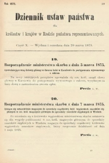Dziennik Ustaw Państwa dla Królestw i Krajów w Radzie Państwa Reprezentowanych. 1875. zeszyt 10