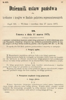 Dziennik Ustaw Państwa dla Królestw i Krajów w Radzie Państwa Reprezentowanych. 1875. zeszyt 12