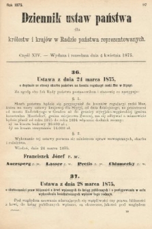 Dziennik Ustaw Państwa dla Królestw i Krajów w Radzie Państwa Reprezentowanych. 1875. zeszyt 14