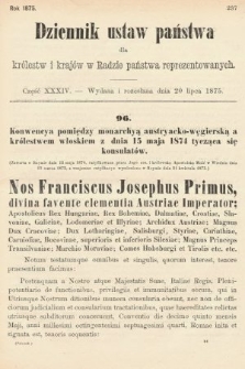 Dziennik Ustaw Państwa dla Królestw i Krajów w Radzie Państwa Reprezentowanych. 1875. zeszyt 34