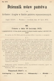 Dziennik Ustaw Państwa dla Królestw i Krajów w Radzie Państwa Reprezentowanych. 1875. zeszyt 35