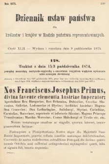 Dziennik Ustaw Państwa dla Królestw i Krajów w Radzie Państwa Reprezentowanych. 1875. zeszyt 42