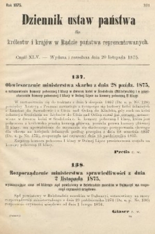 Dziennik Ustaw Państwa dla Królestw i Krajów w Radzie Państwa Reprezentowanych. 1875. zeszyt 45