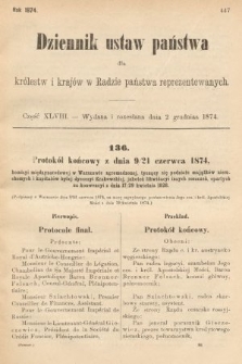 Dziennik Ustaw Państwa dla Królestw i Krajów w Radzie Państwa Reprezentowanych. 1874, cz. 48
