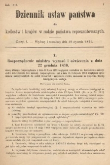 Dziennik Ustaw Państwa dla Królestw i Krajów w Radzie Państwa Reprezentowanych. 1871, z. 1