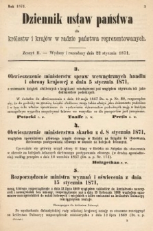 Dziennik Ustaw Państwa dla Królestw i Krajów w Radzie Państwa Reprezentowanych. 1871, z. 2