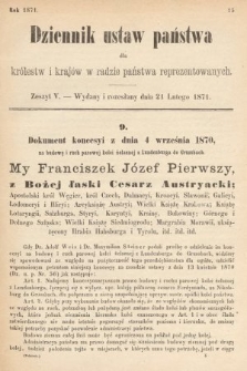 Dziennik Ustaw Państwa dla Królestw i Krajów w Radzie Państwa Reprezentowanych. 1871, z. 5