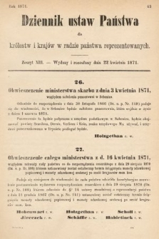 Dziennik Ustaw Państwa dla Królestw i Krajów w Radzie Państwa Reprezentowanych. 1871, z. 13