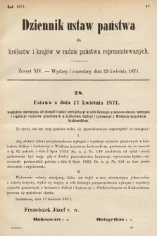Dziennik Ustaw Państwa dla Królestw i Krajów w Radzie Państwa Reprezentowanych. 1871, z. 14