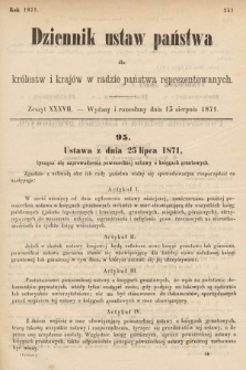 Dziennik Ustaw Państwa dla Królestw i Krajów w Radzie Państwa Reprezentowanych. 1871, z. 37