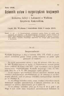 Dziennik Ustaw i Rozporządzeń Krajowych dla Królestwa Galicyi i Lodomeryi wraz z Wielkiem Księstwem Krakowskiem. 1916, cz. 11