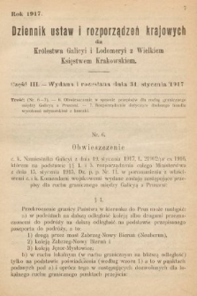 Dziennik Ustaw i Rozporządzeń Krajowych dla Królestwa Galicyi i Lodomeryi wraz z Wielkiem Księstwem Krakowskiem. 1917, cz. 3