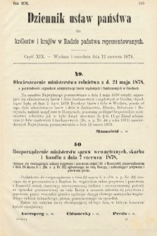 Dziennik Ustaw Państwa dla Królestw i Krajów w Radzie Państwa Reprezentowanych. 1878, cz. 19