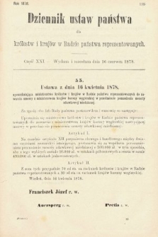 Dziennik Ustaw Państwa dla Królestw i Krajów w Radzie Państwa Reprezentowanych. 1878, cz. 21