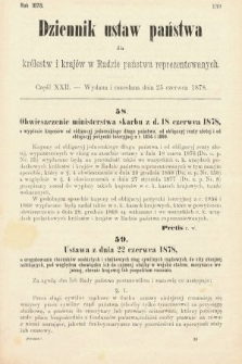 Dziennik Ustaw Państwa dla Królestw i Krajów w Radzie Państwa Reprezentowanych. 1878, cz. 22