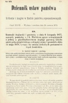 Dziennik Ustaw Państwa dla Królestw i Krajów w Radzie Państwa Reprezentowanych. 1878, cz. 27