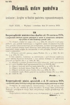 Dziennik Ustaw Państwa dla Królestw i Krajów w Radzie Państwa Reprezentowanych. 1878, cz. 29