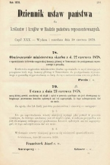 Dziennik Ustaw Państwa dla Królestw i Krajów w Radzie Państwa Reprezentowanych. 1878, cz. 30