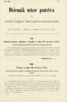 Dziennik Ustaw Państwa dla Królestw i Krajów w Radzie Państwa Reprezentowanych. 1878, cz. 33