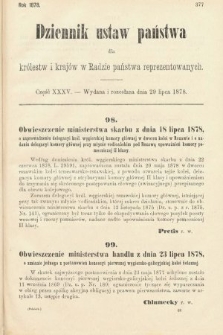 Dziennik Ustaw Państwa dla Królestw i Krajów w Radzie Państwa Reprezentowanych. 1878, cz. 35