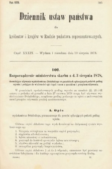 Dziennik Ustaw Państwa dla Królestw i Krajów w Radzie Państwa Reprezentowanych. 1878, cz. 39