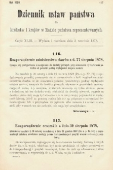 Dziennik Ustaw Państwa dla Królestw i Krajów w Radzie Państwa Reprezentowanych. 1878, cz. 43