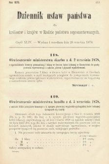 Dziennik Ustaw Państwa dla Królestw i Krajów w Radzie Państwa Reprezentowanych. 1878, cz. 44