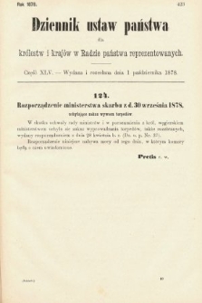 Dziennik Ustaw Państwa dla Królestw i Krajów w Radzie Państwa Reprezentowanych. 1878, cz. 45