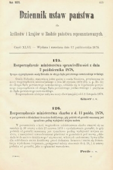 Dziennik Ustaw Państwa dla Królestw i Krajów w Radzie Państwa Reprezentowanych. 1878, cz. 46