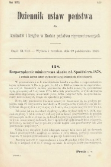 Dziennik Ustaw Państwa dla Królestw i Krajów w Radzie Państwa Reprezentowanych. 1878, cz. 48