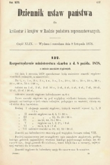 Dziennik Ustaw Państwa dla Królestw i Krajów w Radzie Państwa Reprezentowanych. 1878, cz. 49