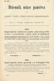 Dziennik Ustaw Państwa dla Królestw i Krajów w Radzie Państwa Reprezentowanych. 1878, cz. 50