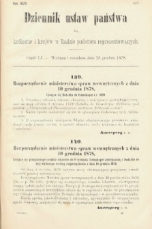 Dziennik Ustaw Państwa dla Królestw i Krajów w Radzie Państwa Reprezentowanych. 1878, cz. 51