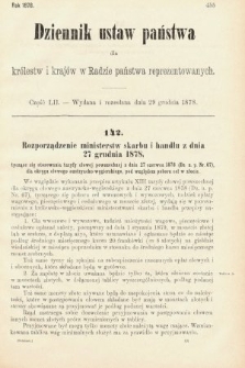 Dziennik Ustaw Państwa dla Królestw i Krajów w Radzie Państwa Reprezentowanych. 1878, cz. 52