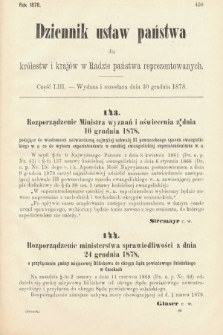 Dziennik Ustaw Państwa dla Królestw i Krajów w Radzie Państwa Reprezentowanych. 1878, cz. 53