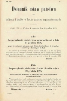 Dziennik Ustaw Państwa dla Królestw i Krajów w Radzie Państwa Reprezentowanych. 1878, cz. 54