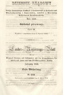 Dziennik Rządowy dla Kraju Koronnego Galicyi i Lodomeryi [...] = Landes-Regierungs-Blatt für das Kronland Galizien und Lodomerien [...]. 1853, oddział 1, cz. 3