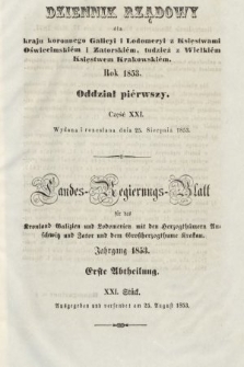 Dziennik Rządowy dla Kraju Koronnego Galicyi i Lodomeryi [...] = Landes-Regierungs-Blatt für das Kronland Galizien und Lodomerien [...]. 1853, oddział 1, cz. 21