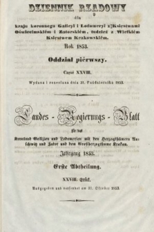 Dziennik Rządowy dla Kraju Koronnego Galicyi i Lodomeryi [...] = Landes-Regierungs-Blatt für das Kronland Galizien und Lodomerien [...]. 1853, oddział 1, cz. 28