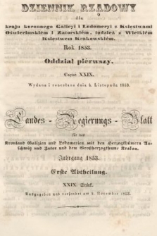 Dziennik Rządowy dla Kraju Koronnego Galicyi i Lodomeryi [...] = Landes-Regierungs-Blatt für das Kronland Galizien und Lodomerien [...]. 1853, oddział 1, cz. 29