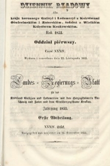 Dziennik Rządowy dla Kraju Koronnego Galicyi i Lodomeryi [...] = Landes-Regierungs-Blatt für das Kronland Galizien und Lodomerien [...]. 1853, oddział 1, cz. 34