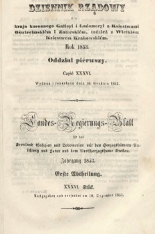 Dziennik Rządowy dla Kraju Koronnego Galicyi i Lodomeryi [...] = Landes-Regierungs-Blatt für das Kronland Galizien und Lodomerien [...]. 1853, oddział 1, cz. 36