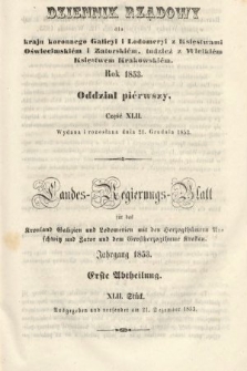 Dziennik Rządowy dla Kraju Koronnego Galicyi i Lodomeryi [...] = Landes-Regierungs-Blatt für das Kronland Galizien und Lodomerien [...]. 1853, oddział 1, cz. 42