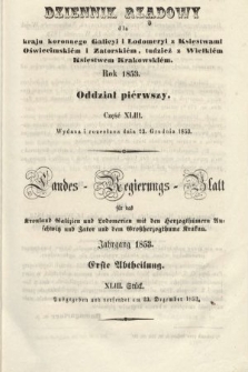 Dziennik Rządowy dla Kraju Koronnego Galicyi i Lodomeryi [...] = Landes-Regierungs-Blatt für das Kronland Galizien und Lodomerien [...]. 1853, oddział 1, cz. 43