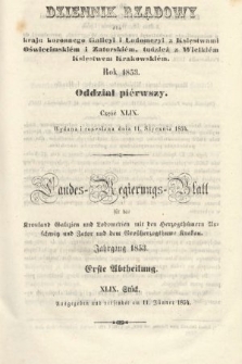 Dziennik Rządowy dla Kraju Koronnego Galicyi i Lodomeryi [...] = Landes-Regierungs-Blatt für das Kronland Galizien und Lodomerien [...]. 1853, oddział 1, cz. 49