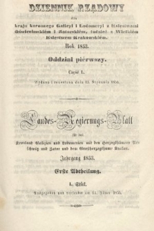 Dziennik Rządowy dla Kraju Koronnego Galicyi i Lodomeryi [...] = Landes-Regierungs-Blatt für das Kronland Galizien und Lodomerien [...]. 1853, oddział 1, cz. 50