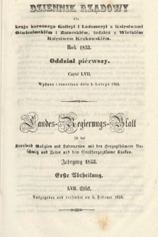 Dziennik Rządowy dla Kraju Koronnego Galicyi i Lodomeryi [...] = Landes-Regierungs-Blatt für das Kronland Galizien und Lodomerien [...]. 1853, oddział 1, cz. 57