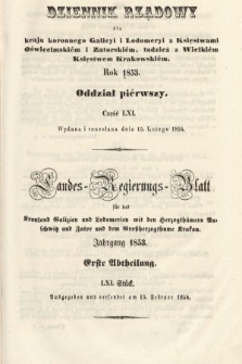 Dziennik Rządowy dla Kraju Koronnego Galicyi i Lodomeryi [...] = Landes-Regierungs-Blatt für das Kronland Galizien und Lodomerien [...]. 1853, oddział 1, cz. 61