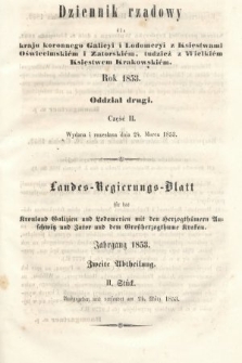 Dziennik Rządowy dla Kraju Koronnego Galicyi i Lodomeryi [...] = Landes-Regierungs-Blatt für das Kronland Galizien und Lodomerien [...]. 1853, oddział 2, cz. 2